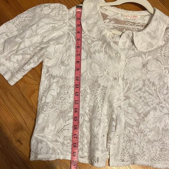 Vintage 1970s Puff Sleeve Peter Pan Collar Lace Blouse - Picture 6 of 8